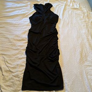 Black fitted body con midi dress